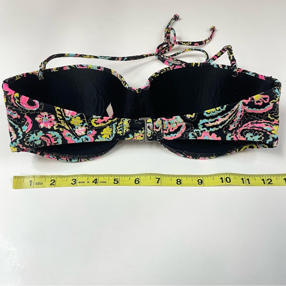 Victorias Secret 34D Flirt Bandeau Bikini Top Floral 3DA Black Pink Blue #1325 - Picture 6 of 12